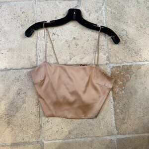 Stolen Hearts Champagne Gold Satin Corset Crop Top | Lace-Up Back